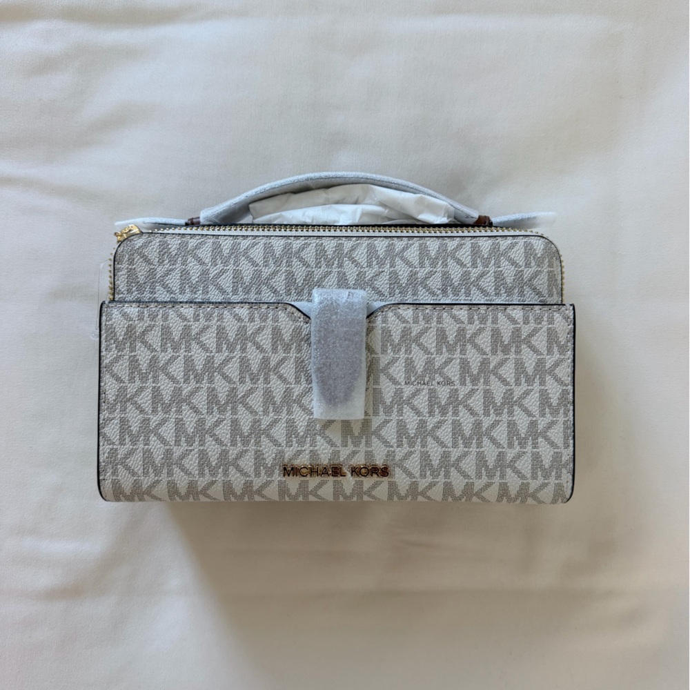 Michael Kors Gray MK Logo Satchel with Gold Hardware